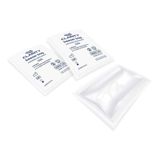 CLARITY STERILE FREEZER BAGS WITH 2 ELASTIC BANDS - BOX OF 100