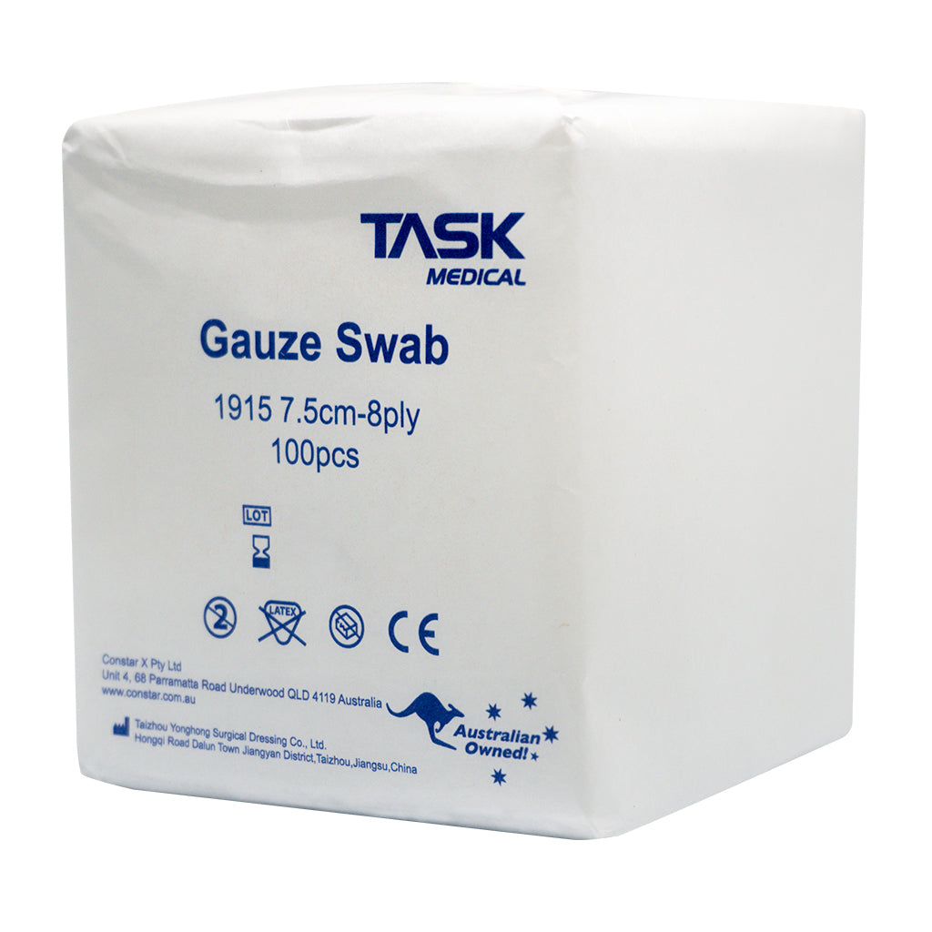 TASK MEDICAL NON-STERILE GAUZE SWABS 8PLY (7.5CM x 7.5CM)  - PACK OF 100