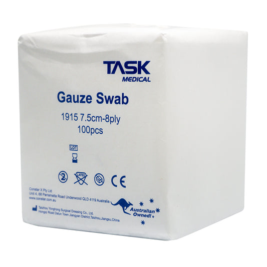 TASK MEDICAL NON-STERILE GAUZE SWABS 8PLY (7.5CM x 7.5CM)  - PACK OF 100