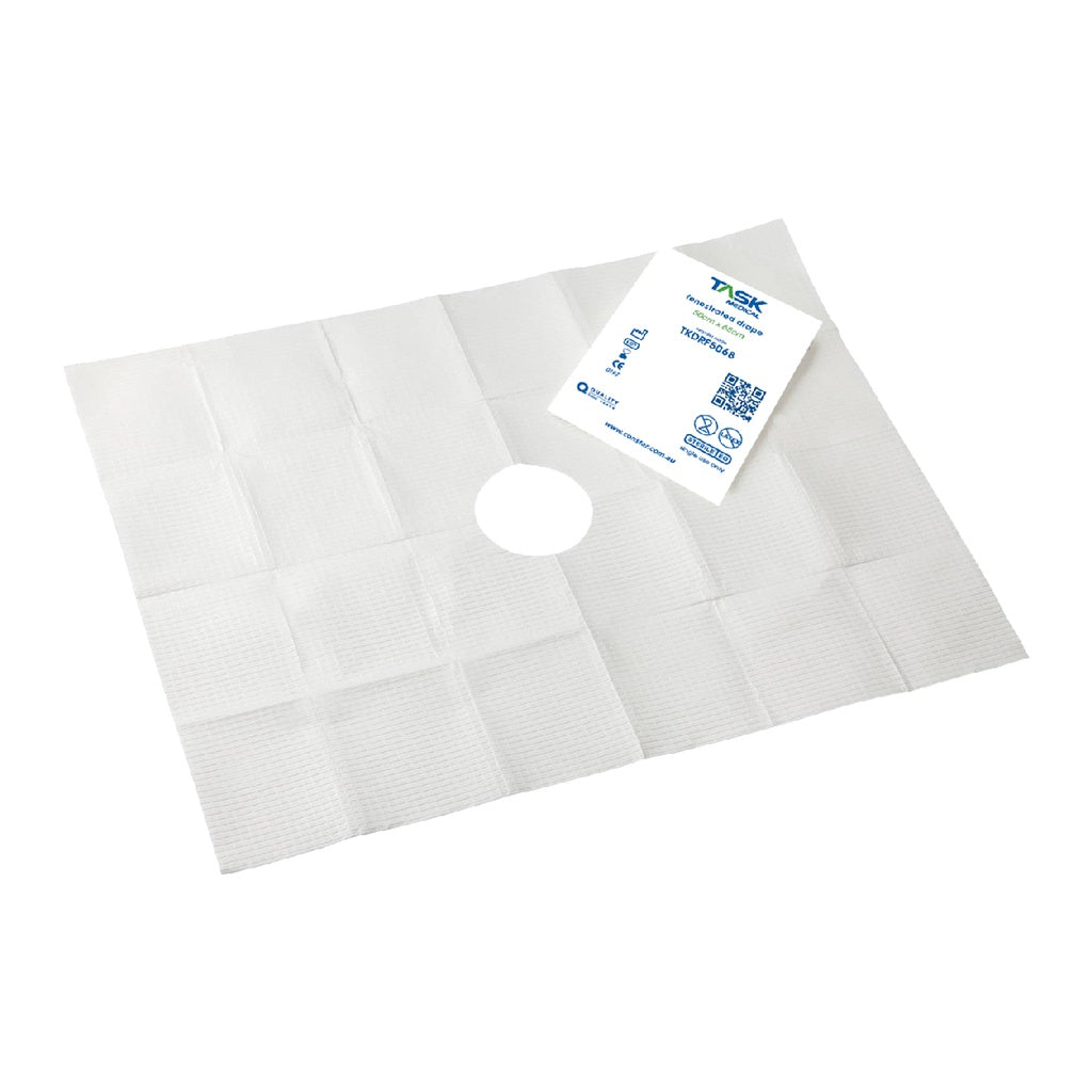TASK MEDICAL STERILE FENESTRATED DRAPE (50 X 68CM) 4 POLY LINES, 10CM DIAMETER OPENING - PACK OF 20