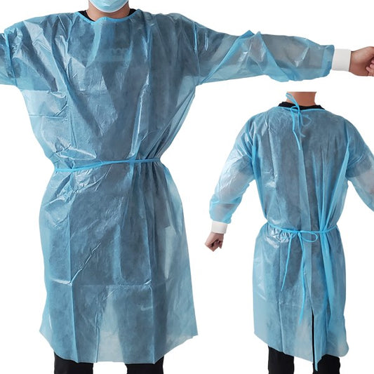TASK DISPOSABLE ISOLATION GOWN/PPE GOWN (140X120CM) LIGHT BLUE,KNITTED CUFFS - CARTON OF 50