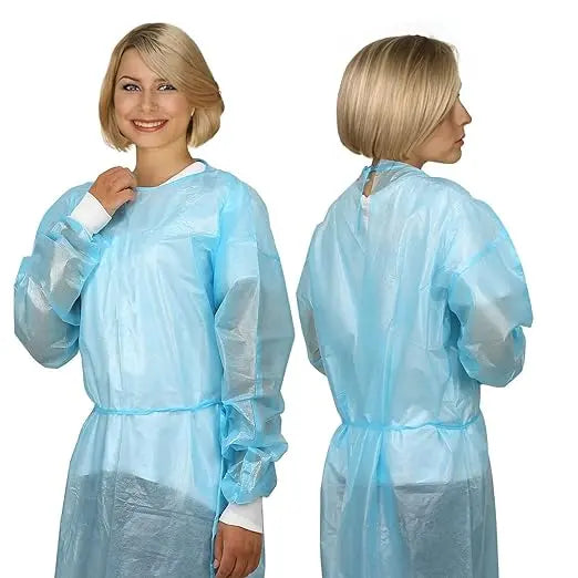 TASK DISPOSABLE ISOLATION GOWN/PPE GOWN (140X120CM) LIGHT BLUE,KNITTED CUFFS - CARTON OF 50