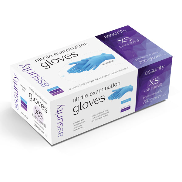 ASSURITY NITRILE POWDER FREE EXAMINATION GLOVE - BOX OF 200