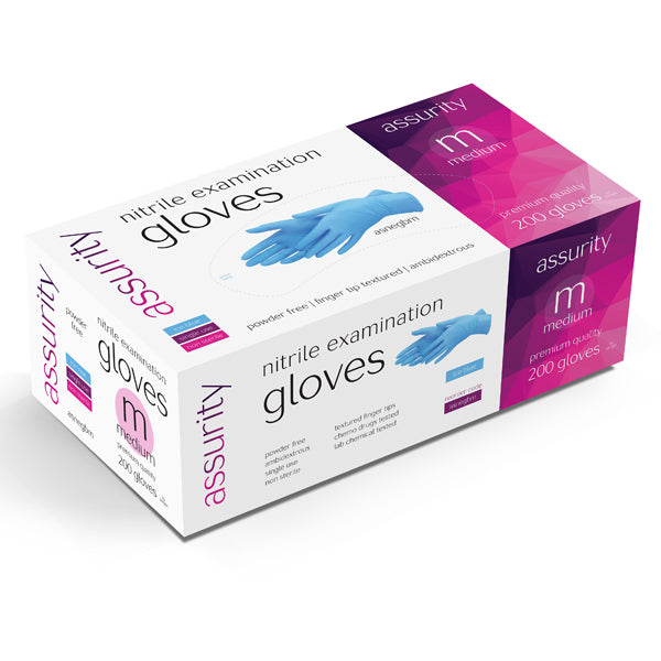 ASSURITY NITRILE POWDER FREE EXAMINATION GLOVE - BOX OF 200
