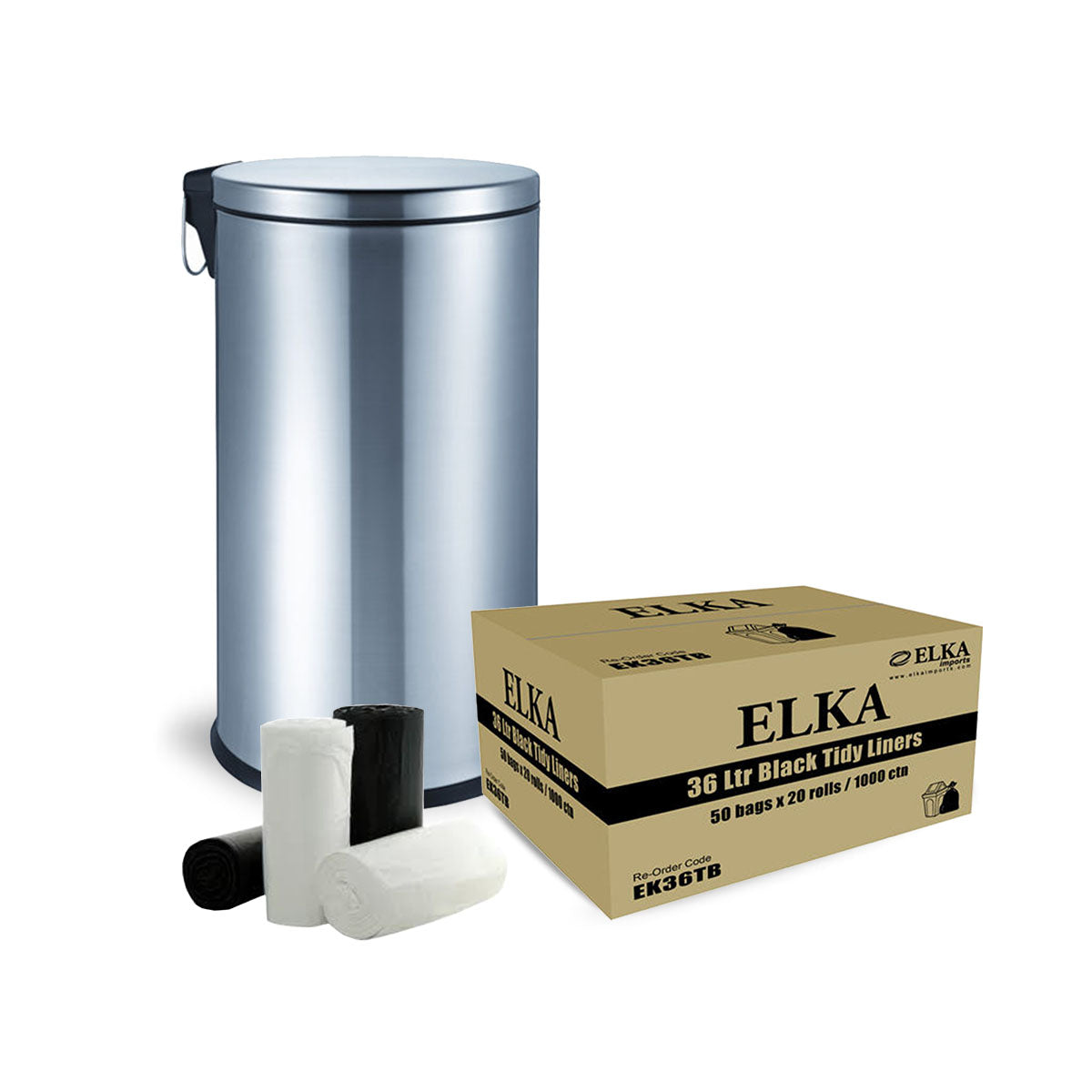 ELKA 36LTR WHITE BIN LINER/GARBAGE BAGS DEGRADABLE ROLL - 50