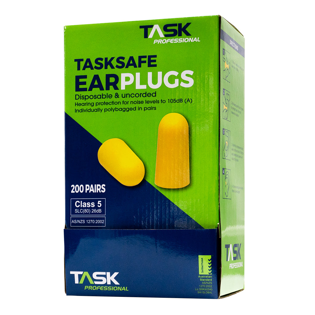 TASK SAFE DISPOSABLE & UNCORDED EAR PLUGS - BOX OF 200