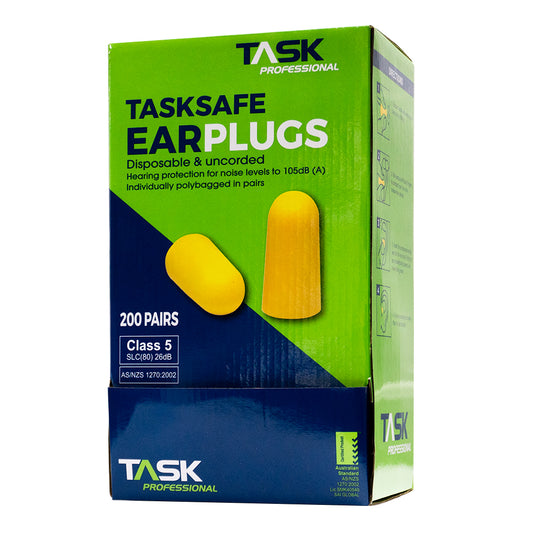 TASK SAFE DISPOSABLE & UNCORDED EAR PLUGS - BOX OF 200