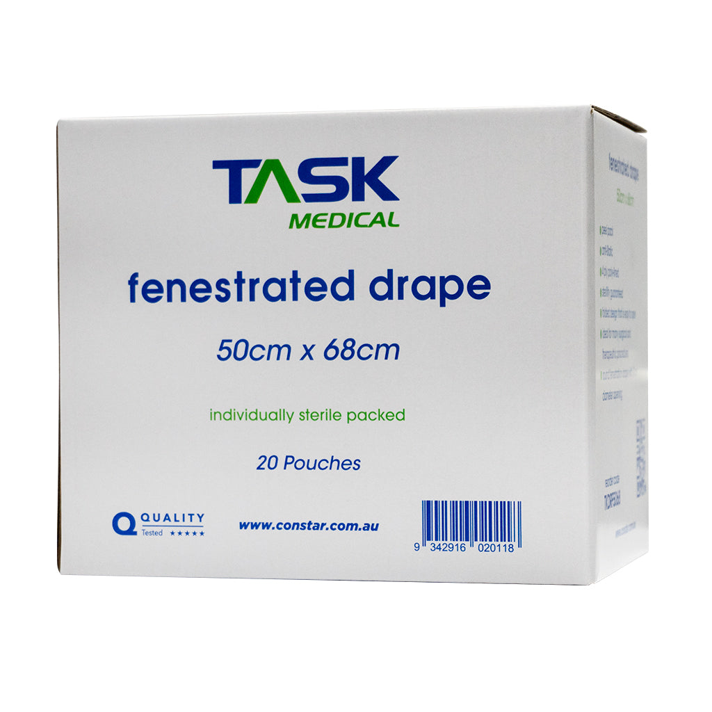 TASK MEDICAL STERILE FENESTRATED DRAPE (50 X 68CM) 4 POLY LINES, 10CM DIAMETER OPENING - PACK OF 20