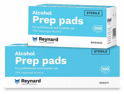 REYNARD ALCOHOL PREP PADS 70 % ISOPROPYL ALCOHOL (6 X 6CM) RHS417 - BOX OF 200